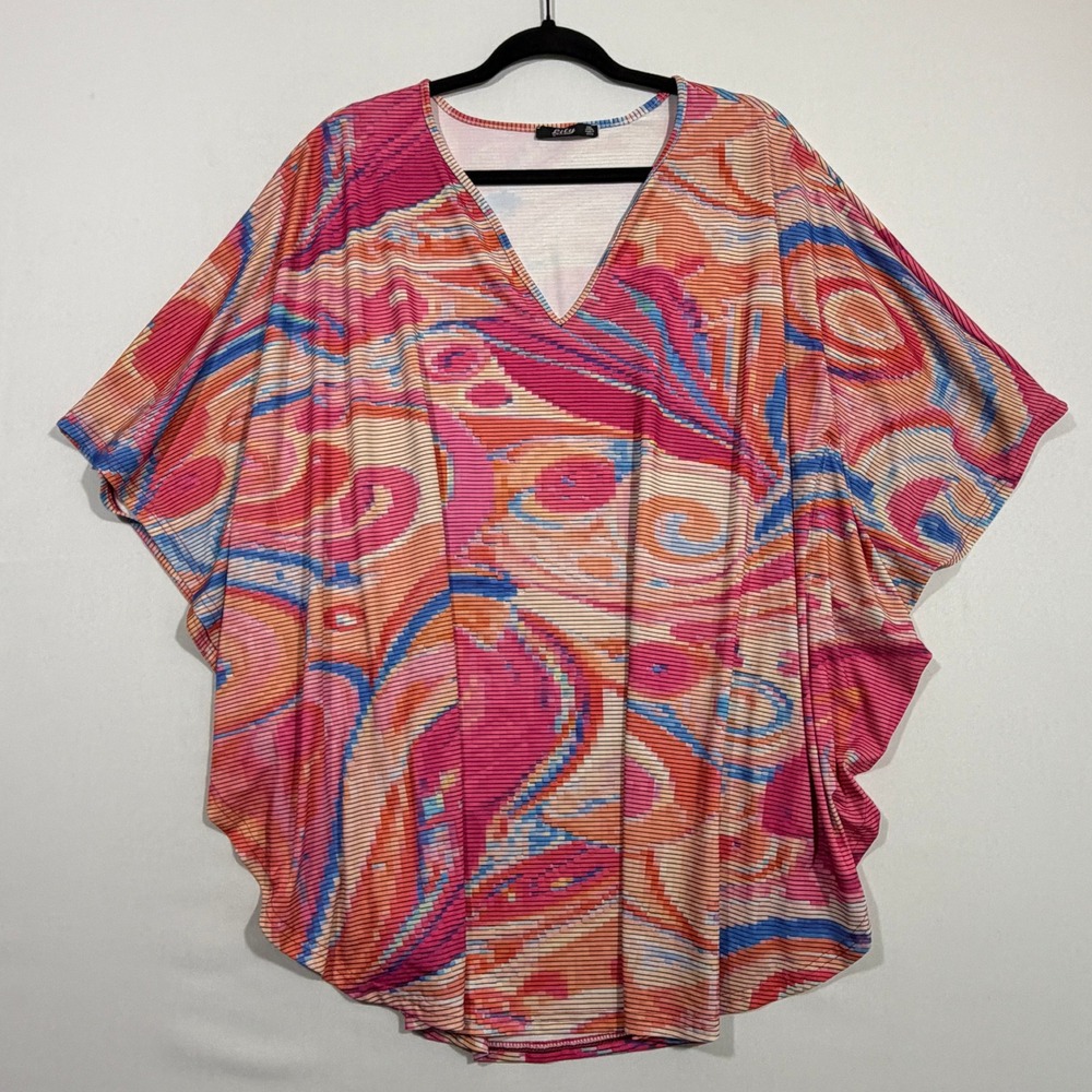 Lily by Firmiana Kaftan 2XL Women Multi Psychedelic Poncho Blouse Y2K Whimsigoth